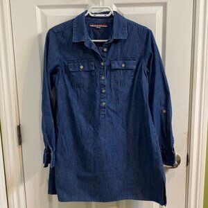 TOMMY HILFIGER Denim Shirt Pullover Dress Women Size Medium Speckled Fall
